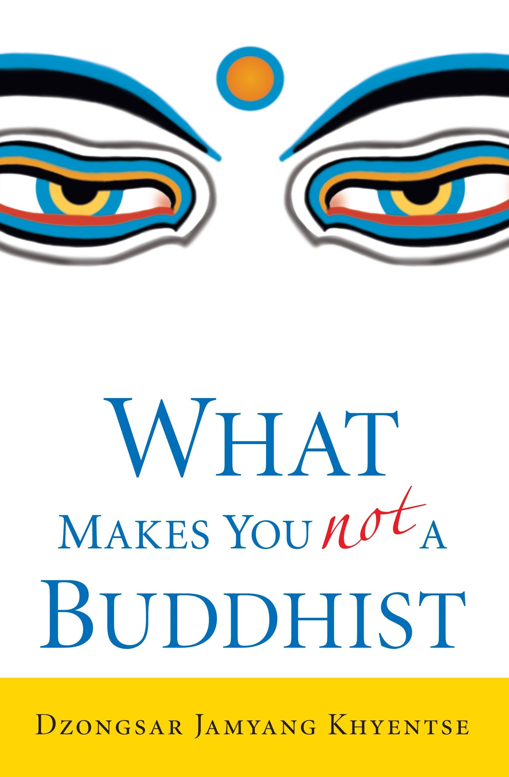 White book cover with the illustration of Buddha's eyes and the title of the book below them.